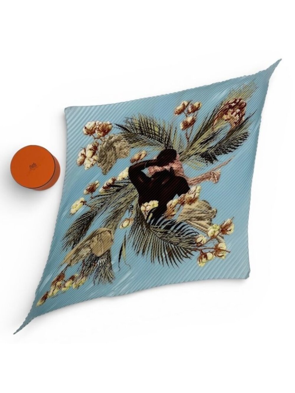 Hermes Scarf Pleated Turbans Des Reines Queen's Turban Blue - Picture 1 of 6